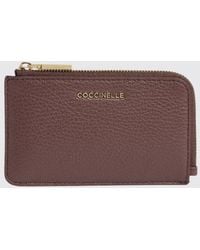 Coccinelle - Metallic Soft Grained Leather Card Holder With Zip Closure - Lyst