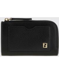 Fendi - Tarjetero Plano De Piel De Becerro Con Logotipo Metálico Ff - Lyst