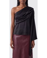 Alberta Ferretti - One-Shoulder Draped Satin Top With Monogram Pattern - Lyst
