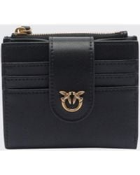 Pinko - Small Smooth Leather Wallet With Metallic Love Birds Logo - Lyst