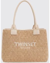 Twinset - Raffia Bag With Embroidered Logo - Lyst