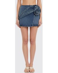 Magda Butrym - Cotton Denim Mini Skirt With Flower - Lyst