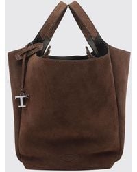 Tod's - Suede Calfskin Leather Bucket Bag With Double Handle And Charm - Lyst
