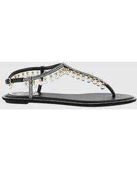 Rene Caovilla - Diana Low-Heeled Leather Thong Sandals With Pearls And Crystals - Lyst