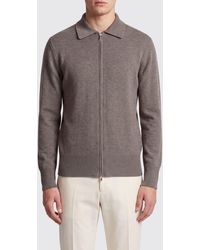 Eleventy - Long-Sleeved Wool Polo Cardigan With Zip Closure - Lyst