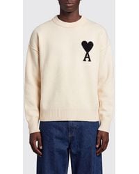 Ami Paris - Crew-Neck Wool Jumper With Contrast Logo - Lyst