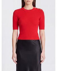 Elisabetta Franchi - Cropped Ribbed Viscose Top With Metal Eyelets - Lyst
