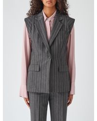Pinko - Pinstriped Wool Blend Tailored Vest With Peak Lapels - Lyst