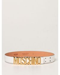 Moschino Leather Belt With Metallic Logo - White
