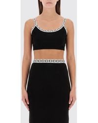 Versace - Top Corto De Algodón Elástico Con Tirantes Finos Y Ribetes En Contraste - Lyst