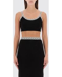 Versace - Top Corto De Algodón Elástico Con Tirantes Finos Y Ribetes En Contraste - Lyst