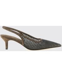 Brunello Cucinelli - Suede And Mesh Nylon Slingback Pumps With Monili - Lyst