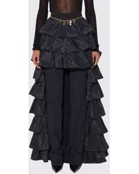 Elisabetta Franchi - Long Asymmetrical Taffeta Skirt With Ruffles And Jewelled Belt - Lyst