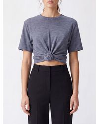 Magda Butrym - Wool T-Shirt With Flower Appliqué And Tie-Hem - Lyst