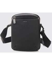 BOSS - Small Regenerated Leather Crossbody Bag With Contrast Logo - Lyst