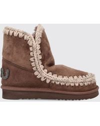 Mou - Eskimo Sheepskin Ankle Boots With Embroidery And Glitter Logo Back - Lyst