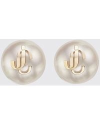 Jimmy Choo - Jc Monogram Stud Earrings With Faux Pearls - Lyst