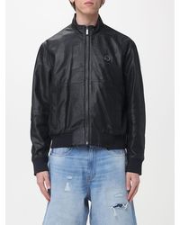 Just Cavalli - Leather Bomber Jacket With Logo - Lyst