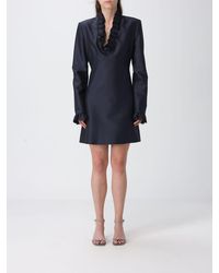 Alberta Ferretti - Long-Sleeve Satin Mini Dress With A V-Neck And Ruffle Collar - Lyst