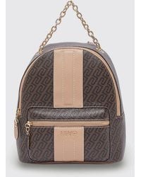 Liu Jo - Grained Faux Leather Backpack With All-Over Monogram - Lyst