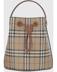 Burberry - Coated Cotton Bucket Bag With Check Print - Lyst