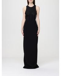Elisabetta Franchi - Long Crepe Dress With Beads - Lyst