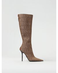 Versace - Boots In Fabric With All Over Jacquard Logo - Lyst