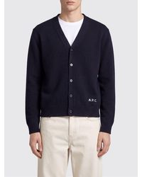 A.P.C. - V-Neck Pure Wool Cardigan With Contrast Logo - Lyst