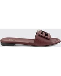 Fendi - Baguette Ff Monogram Leather Mules With Low Heel - Lyst