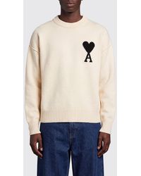 Ami Paris - Crew-Neck Wool Jumper With Contrast Logo - Lyst