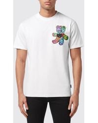 Philipp Plein - Slim Fit Cotton T-Shirt With Teddy Bear And Monogram Print - Lyst