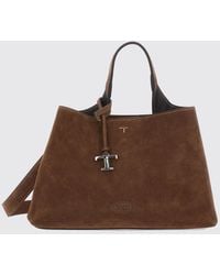 Tod's - Suede Calfskin Handbag With Logo Charm - Lyst