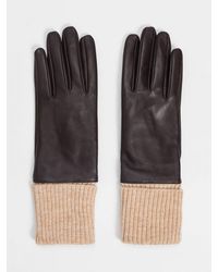 Twinset - Leather And Wool Blend Gloves With Ribbed Cuffs - Lyst