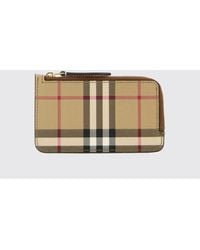 Burberry - Check Coated Cotton And Leather Flat Card Holder - Lyst