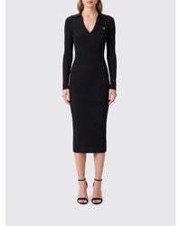 Elisabetta Franchi - Ribbed-Knit V-Neck Midi Sheath Dress - Lyst