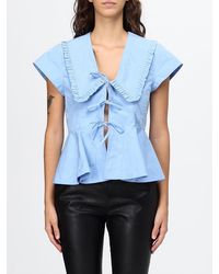 Ganni - Organic Cotton Blouse With Sailor Collar And Ruffles - Lyst