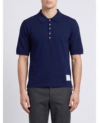 Thom Browne - Cotton Polo Shirt With Five-Button Placket And Contrast Logo - Lyst
