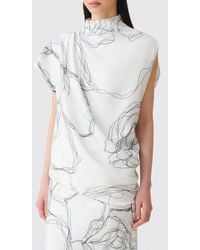 Fabiana Filippi - Abstract Print Draped Pure Silk Blouse With A High Neck - Lyst