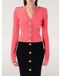 Balmain - Cardigan A V Con Bottoni Metallici - Lyst