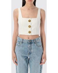 Balmain - Cropped Cotton Denim Top With Buttons - Lyst