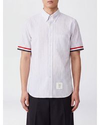 Thom Browne - Striped Short-Sleeve Shirt With Button-Down Collar - Lyst