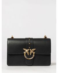 Pinko - Love One Classic Leather Crossbody Bag With Rhinestones And Love Birds Logo - Lyst