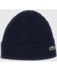 Lacoste - Gerippte Beanie-Mütze Aus Reiner Wolle Mit Umschlag Und Gesticktem Logo - Lyst