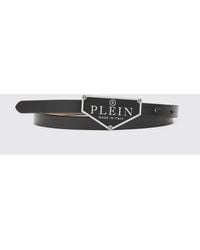 Philipp Plein - Slim Smooth Leather Belt With Enameled Logo Buckle - Lyst