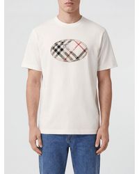 Burberry - Cotton T-Shirt With Front Logo And Tartan Pattern Details - Lyst
