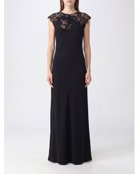 Ferragamo - Long Silk Evening Gown With Lace Inserts - Lyst