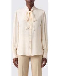 Twinset - Viscose Blouse With Pussy-Bow Collar And Lace Inserts - Lyst