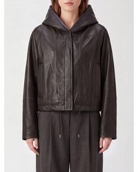 Sportmax - Hooded Cropped Leather Jacket With Concealed Zip And Drawstring - Lyst