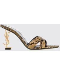 Saint Laurent - Opyum Python-Print Leather Mules With Ysl Monogram Heel - Lyst
