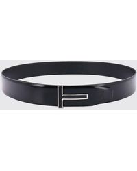 Tom Ford - Cinturón De Piel De Becerro Lisa Con Hebilla Con Monograma T - Lyst